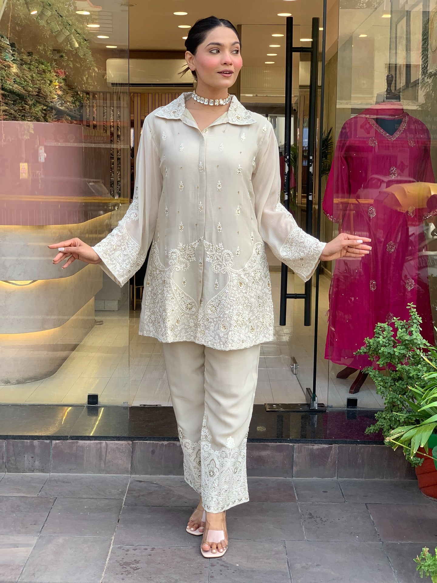 Very Charming Mul Chanderi Embroidery Cord Set