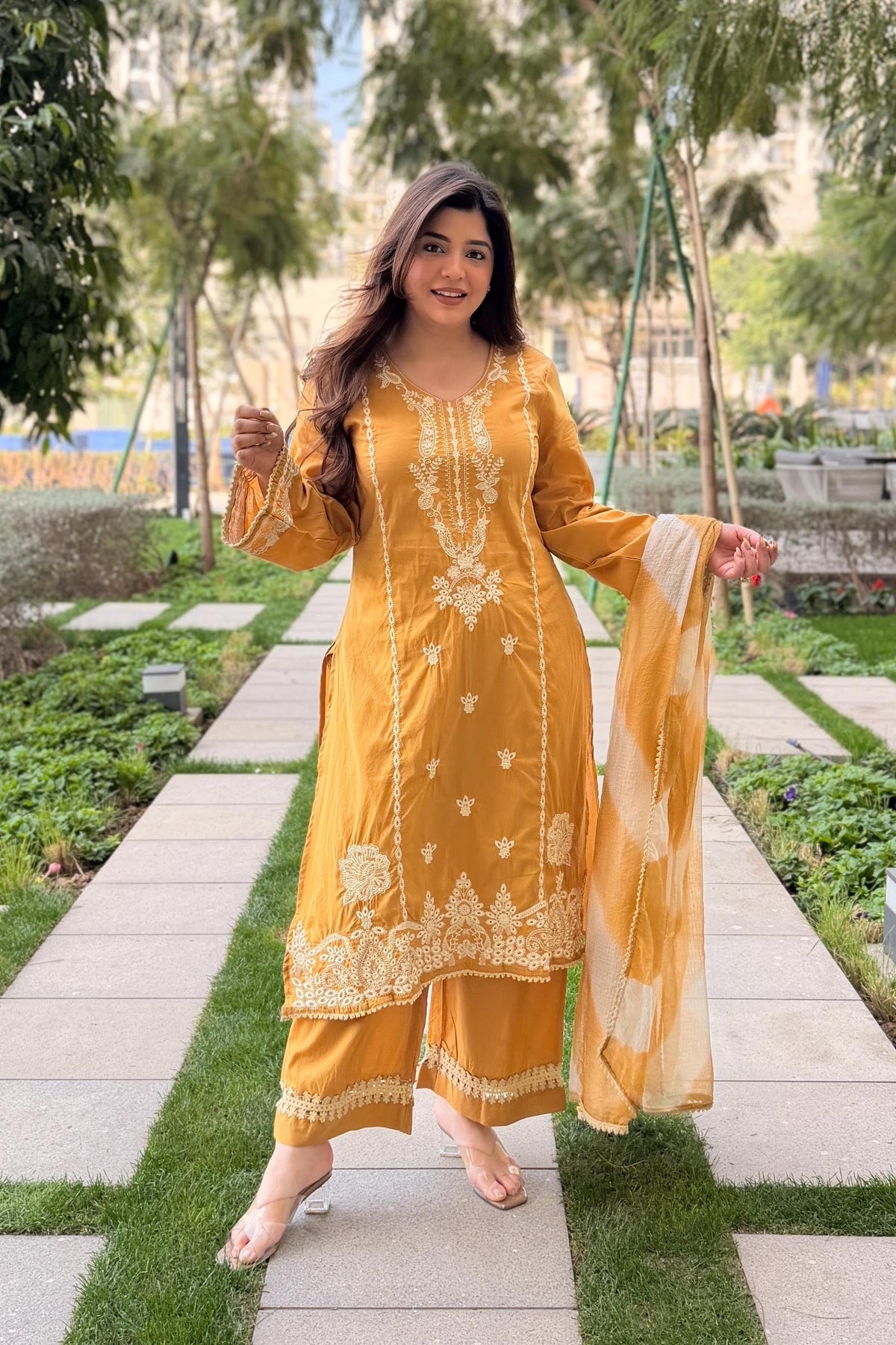 Ridhima Mustard Yellow Festive Embroidered Suit Set