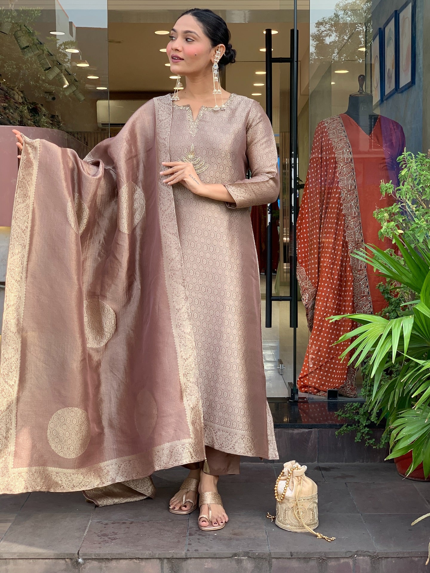 Stunning Banarasi Silk Jequard Weaving Suit Set