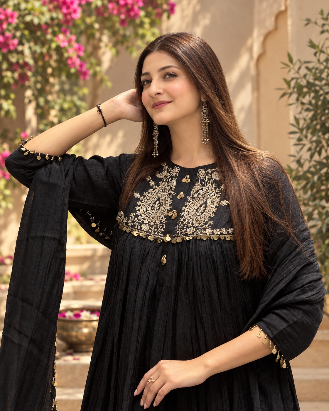 Regal Charm Trendy Black Anarkali Gown with Designer Dupatta