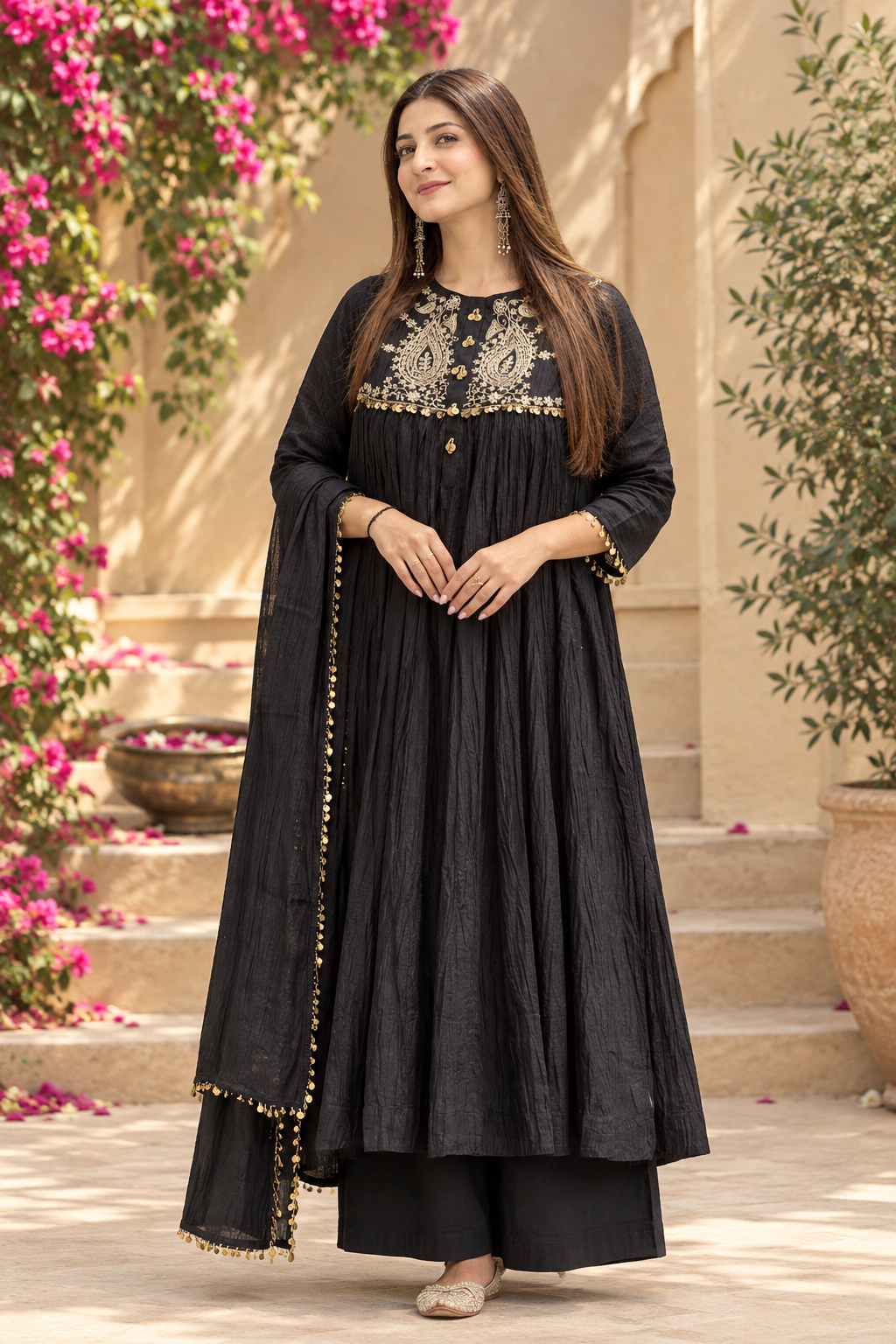 Regal Charm Trendy Black Anarkali Gown with Designer Dupatta