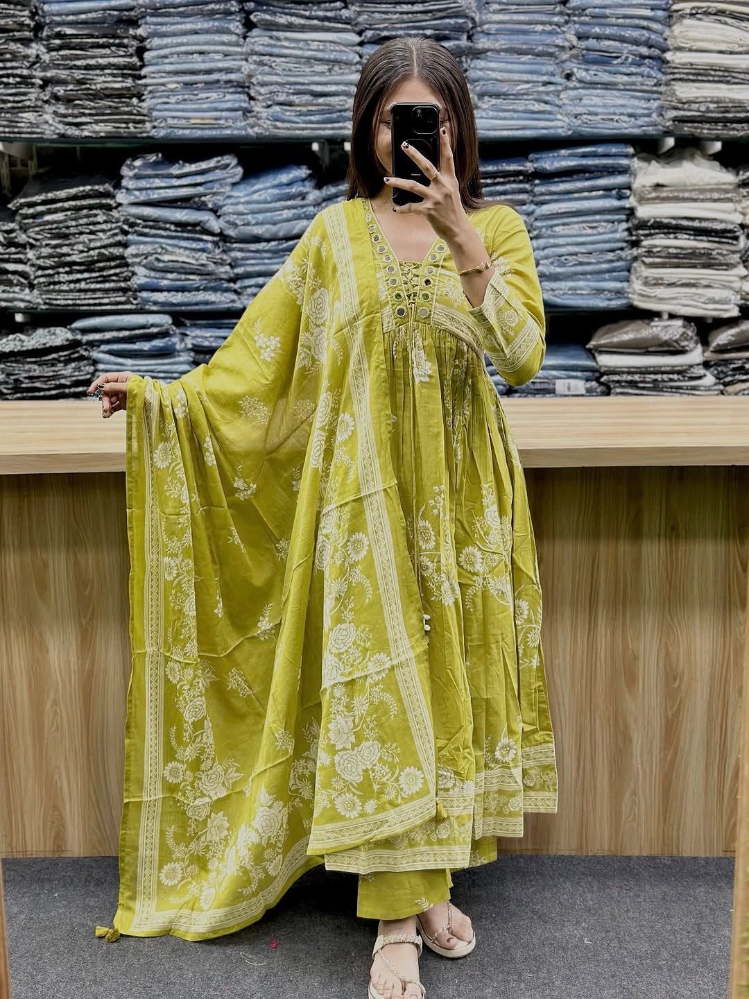 Very Beautiful Pure Mul Cotton Mirror Work Suit Set