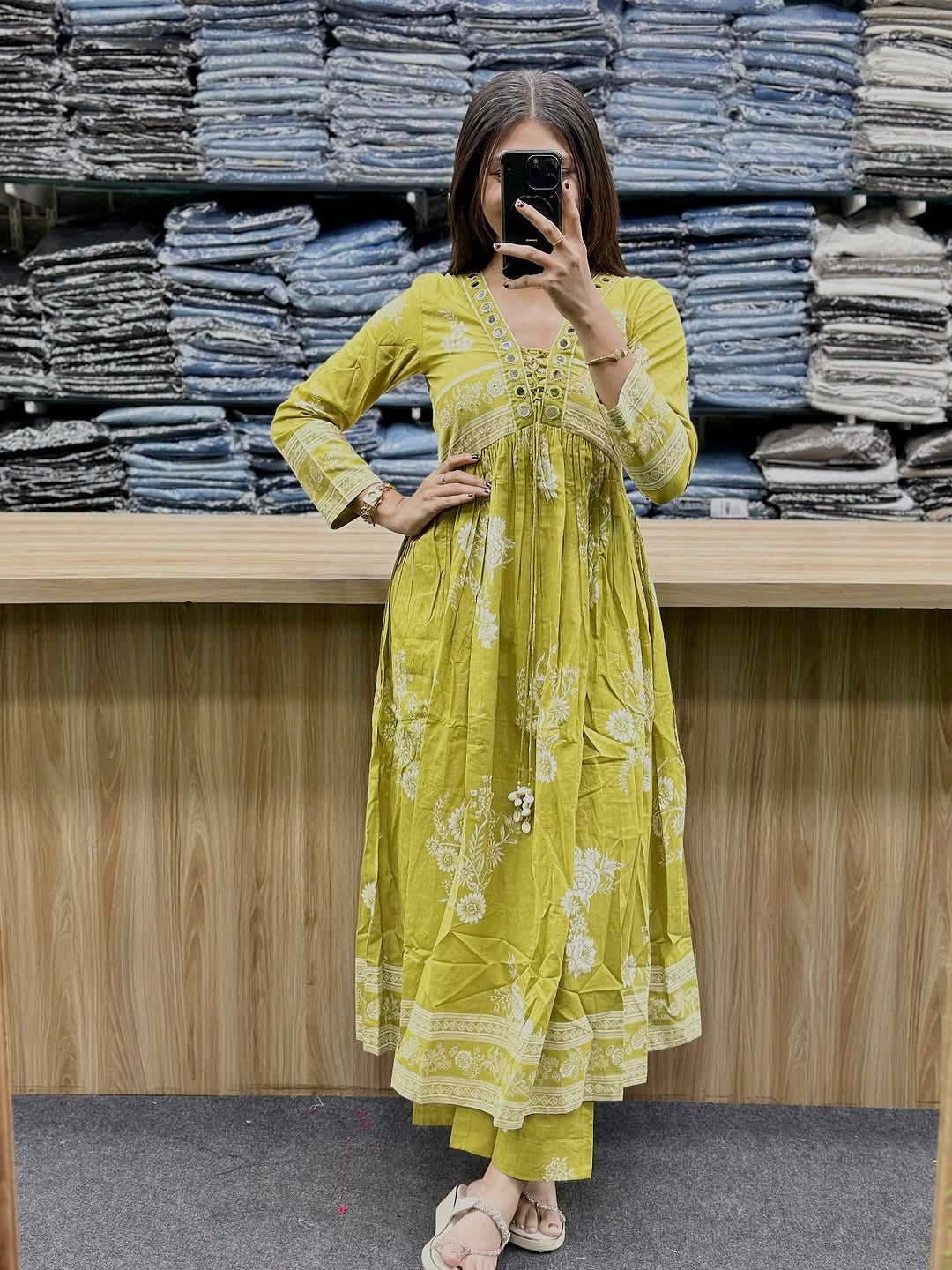 Very Beautiful Pure Mul Cotton Mirror Work Suit Set