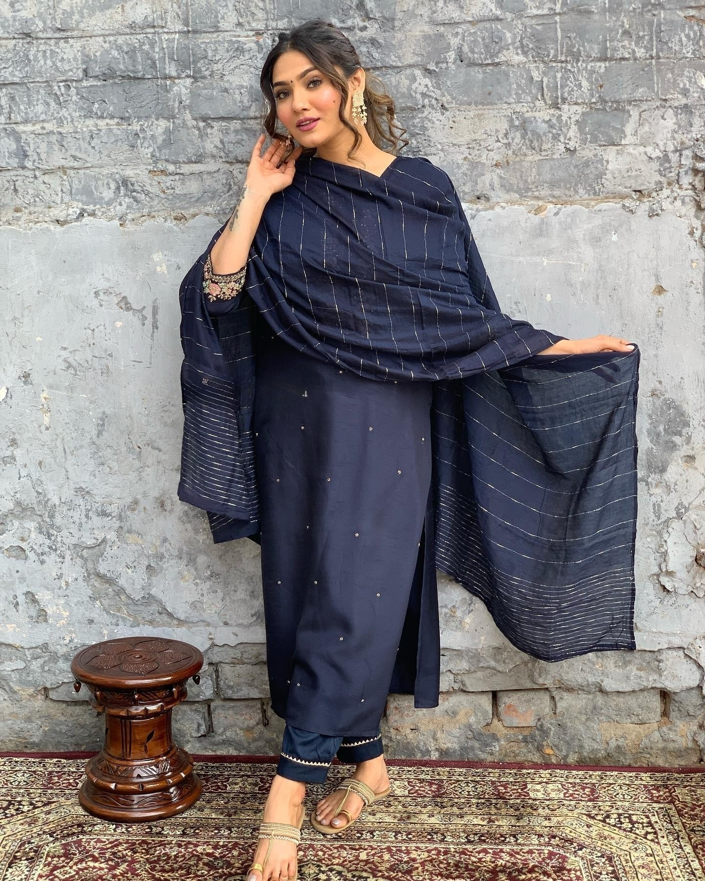 Most Beautiful Blue Viscose Chanderi Suit Set
