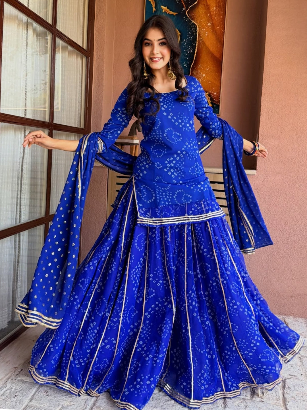 Rajvanshi Neel Bandhani Georgette Sharara Set