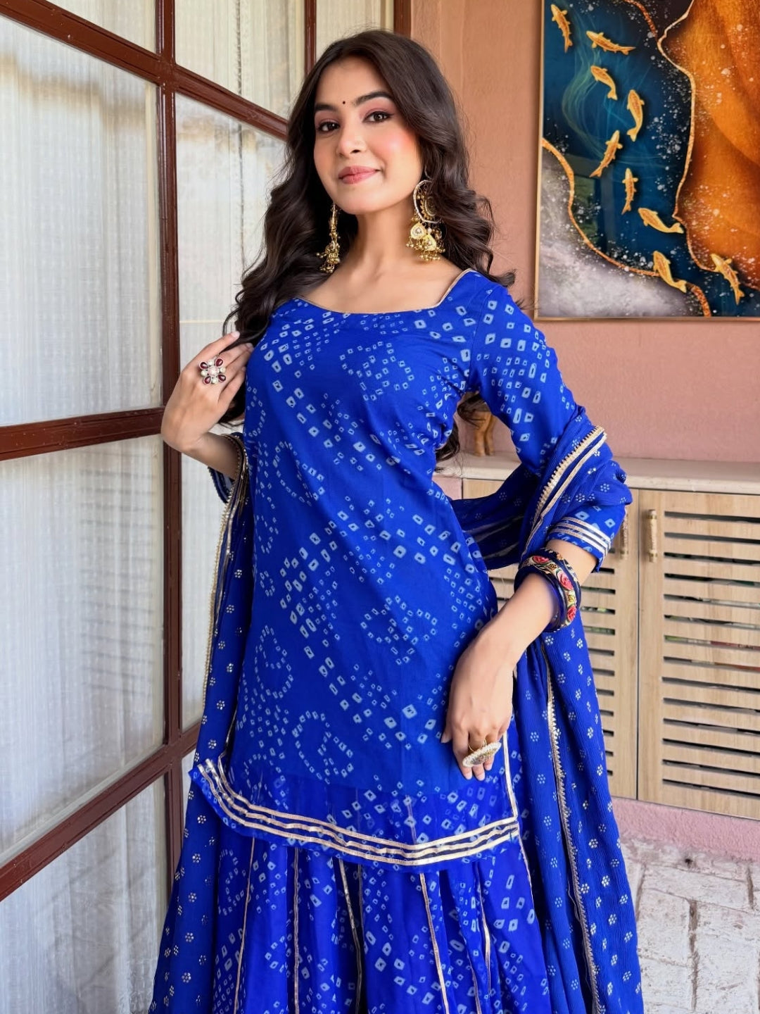 Rajvanshi Neel Bandhani Georgette Sharara Set