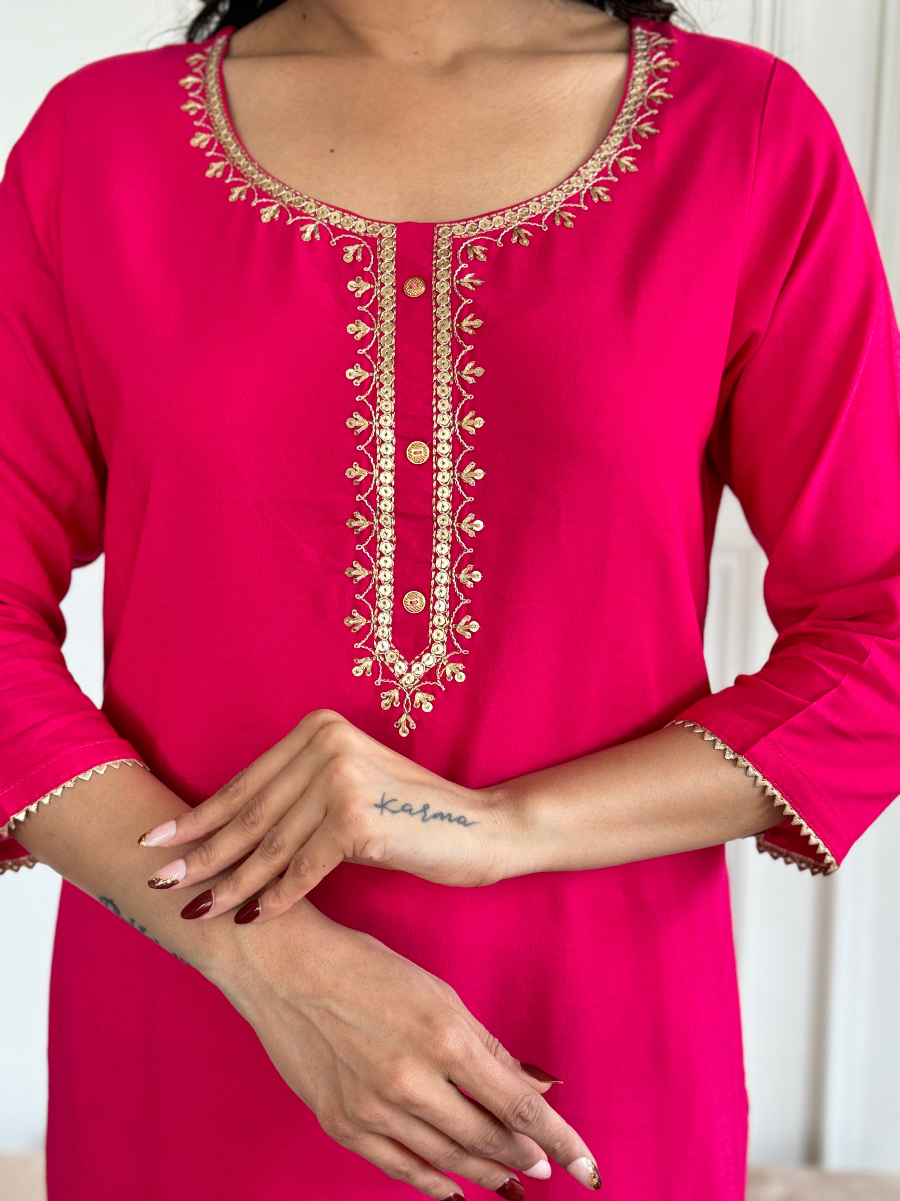 Vintage Gajri Viscose Embroidered Straight Kurta Suit Set