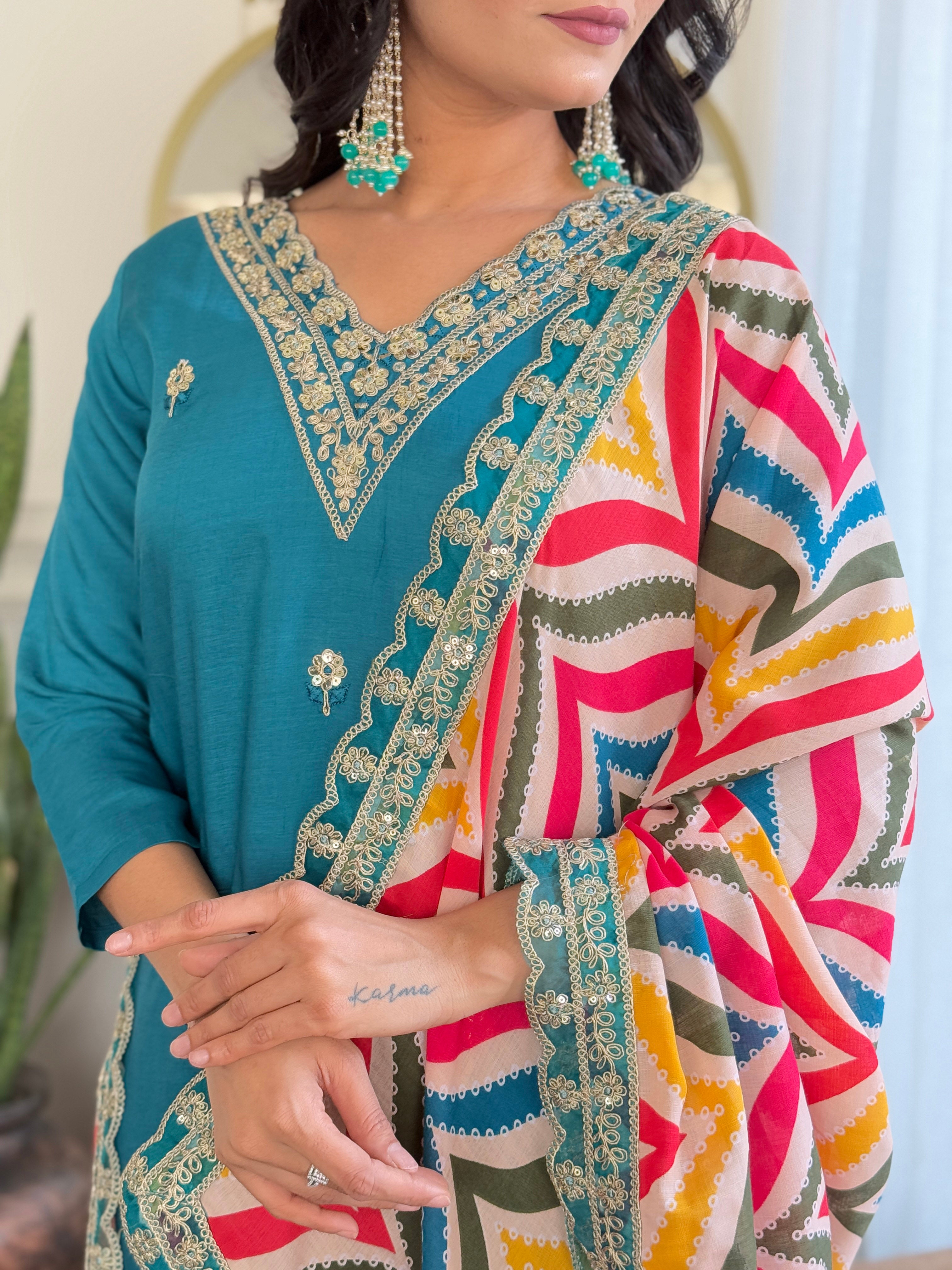 Royal Rama Viscose Embroidery Straight Kurta Suit Set