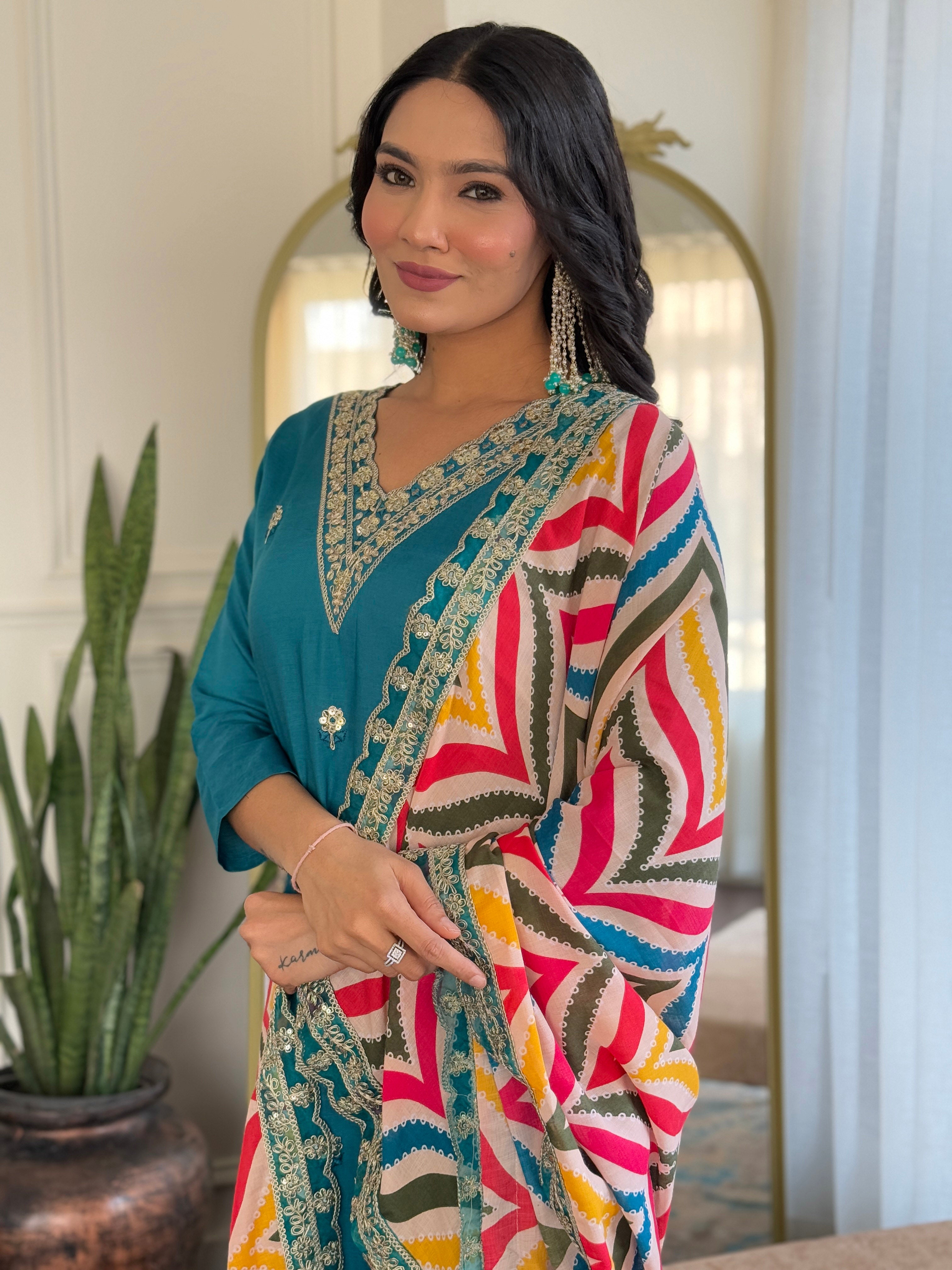 Royal Rama Viscose Embroidery Straight Kurta Suit Set