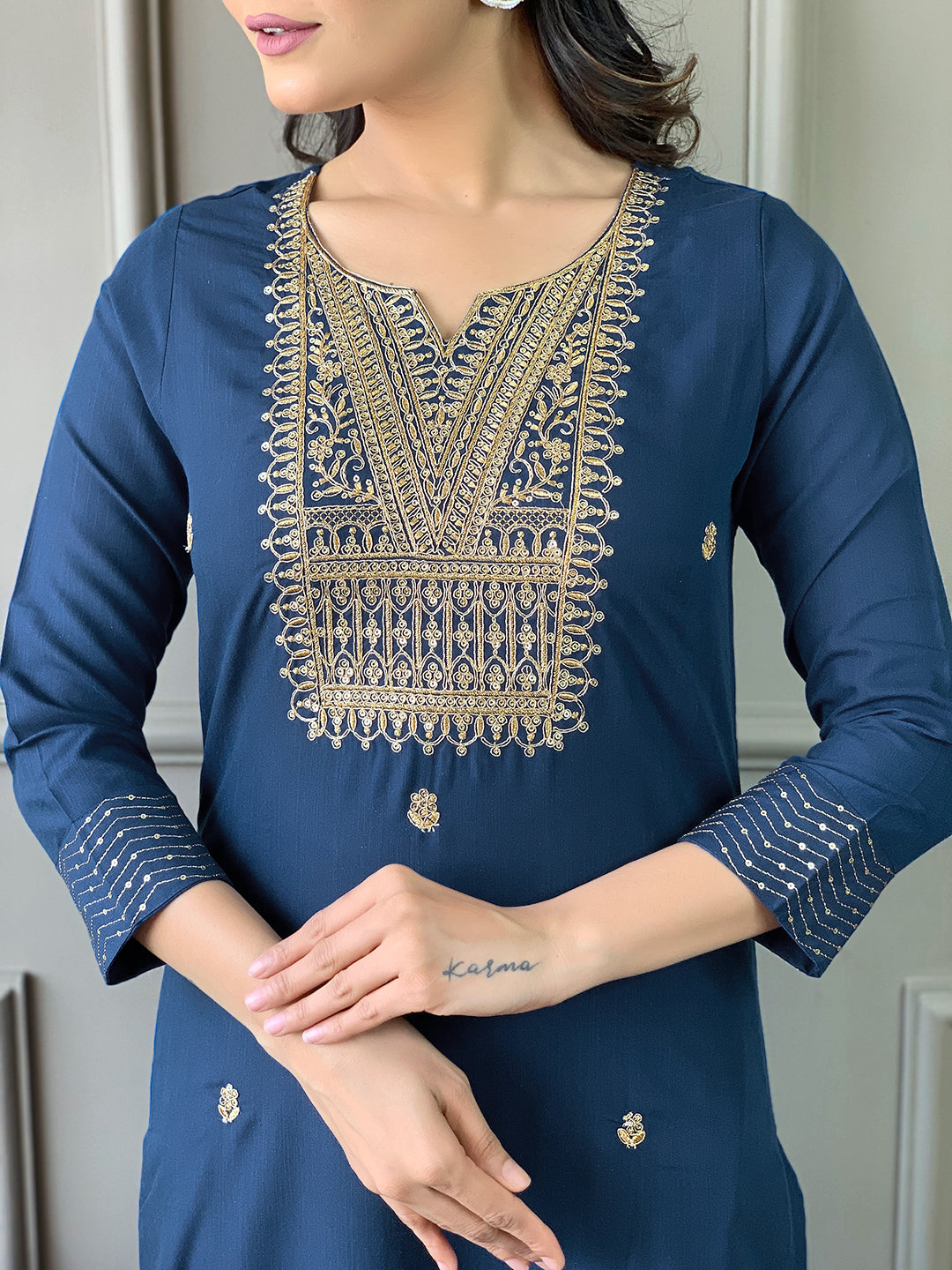 Surpassing Petrol Blue Designer Rayon Suit Set With Heavy Dupatta