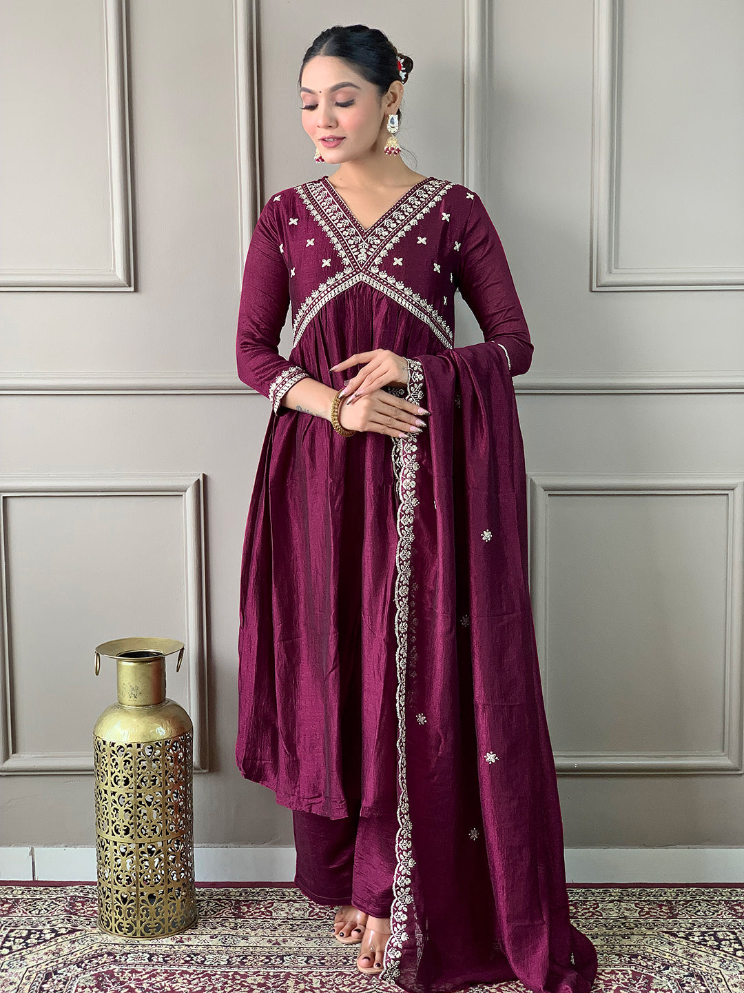 Attractive Viscose Embroidered Straight Kurta Suit Set