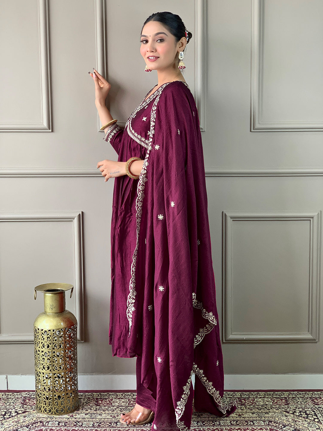 Attractive Viscose Embroidered Straight Kurta Suit Set