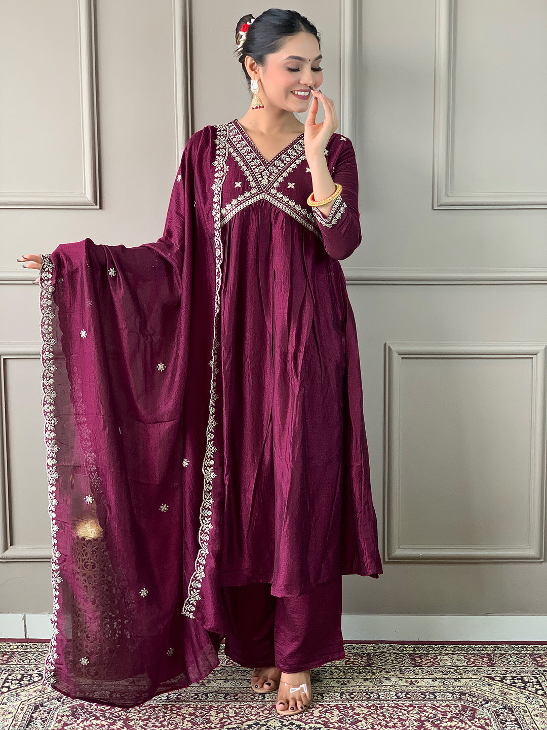 Attractive Viscose Embroidered Straight Kurta Suit Set