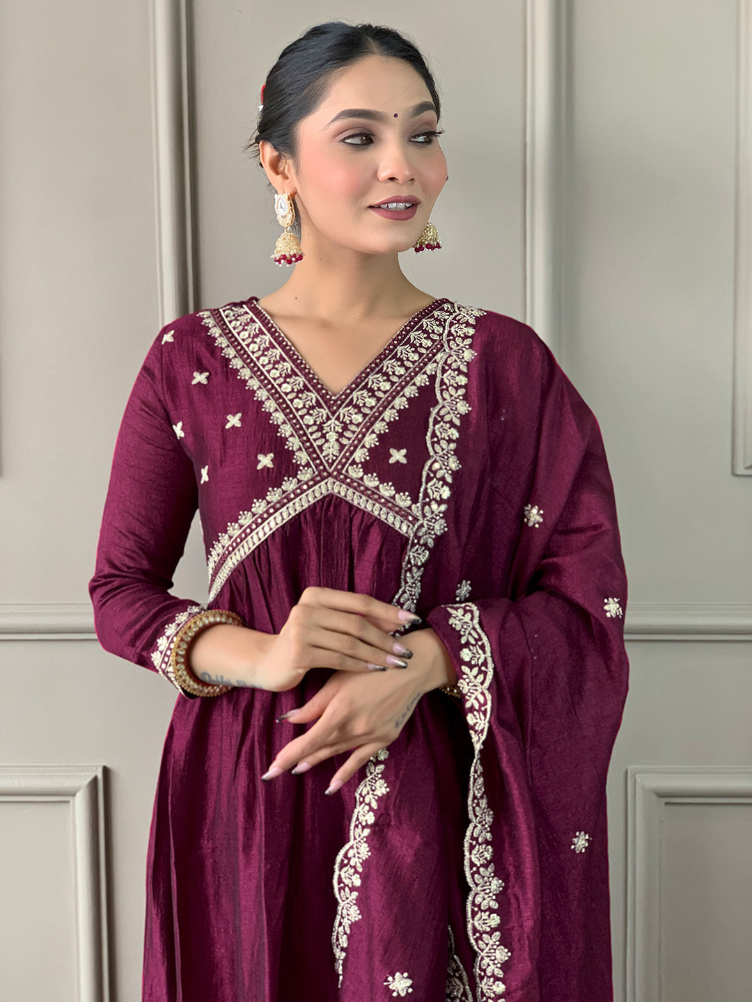 Attractive Viscose Embroidered Straight Kurta Suit Set