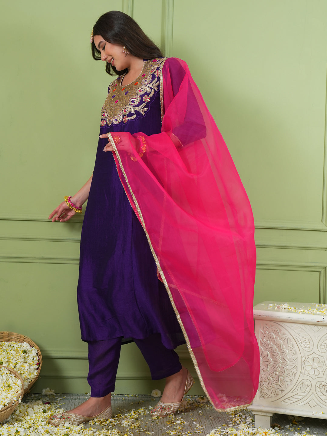 Beautiful Purple Embroidered Suit Set