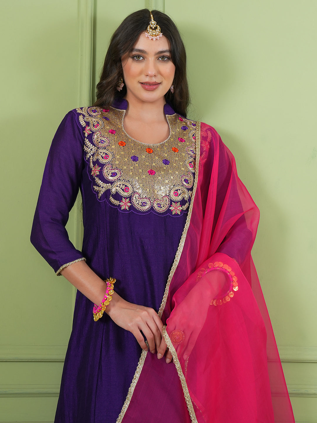 Beautiful Purple Embroidered Suit Set