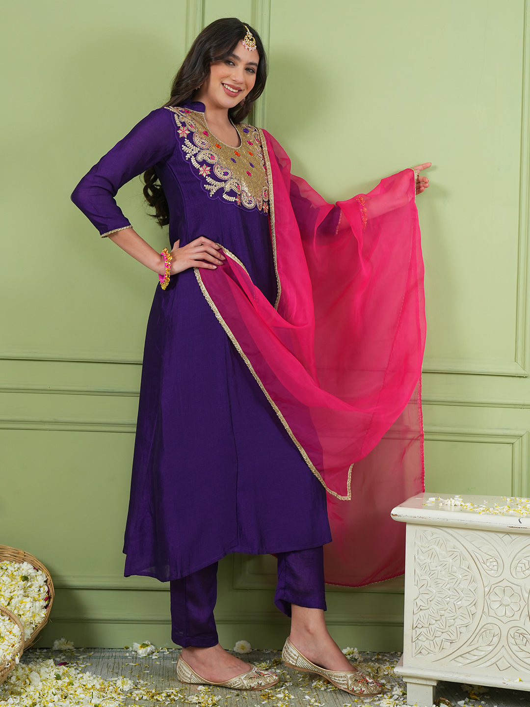 Beautiful Purple Embroidered Suit Set