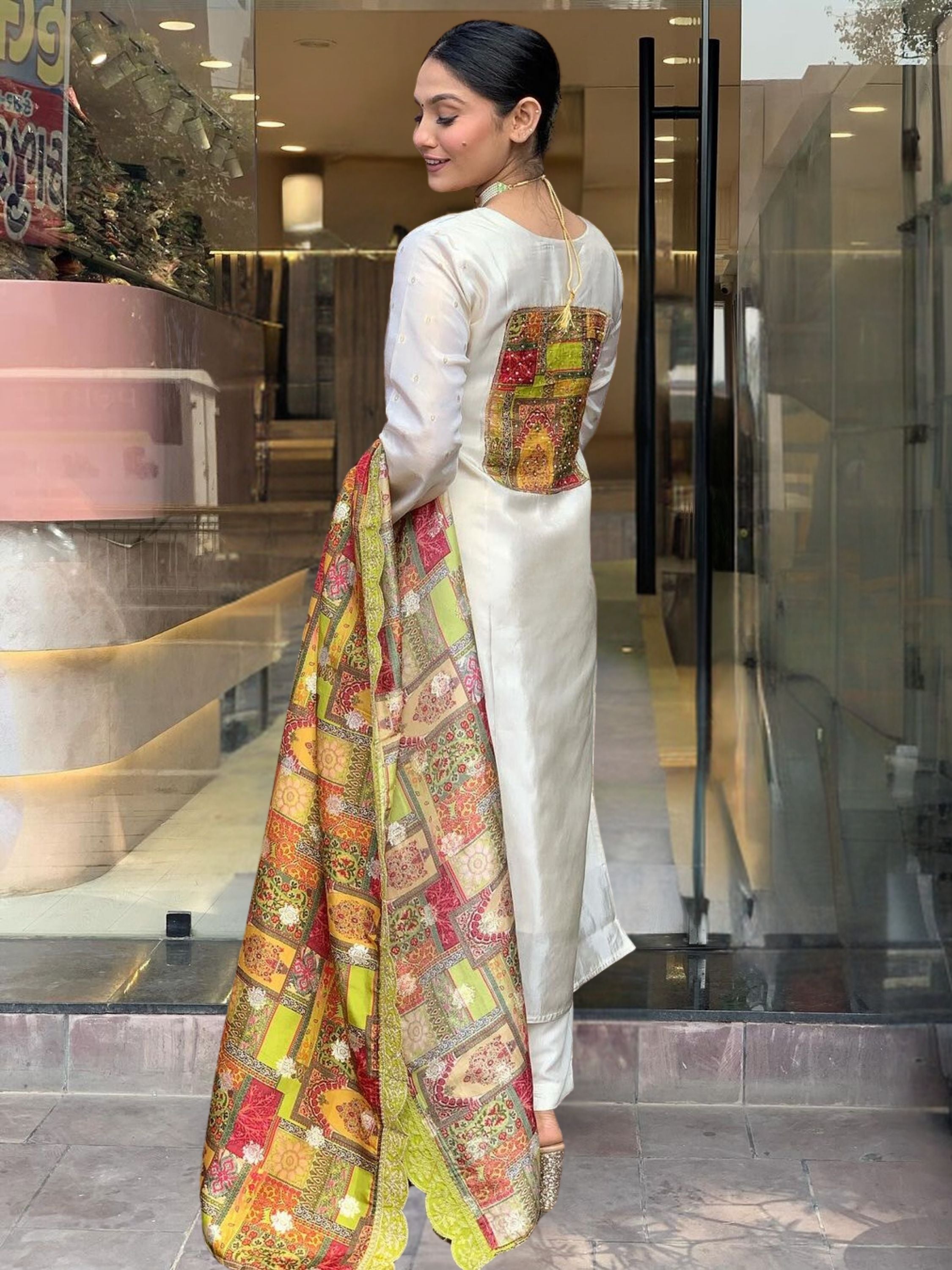 Charming White Most Beautiful Jequard Work Suit Set