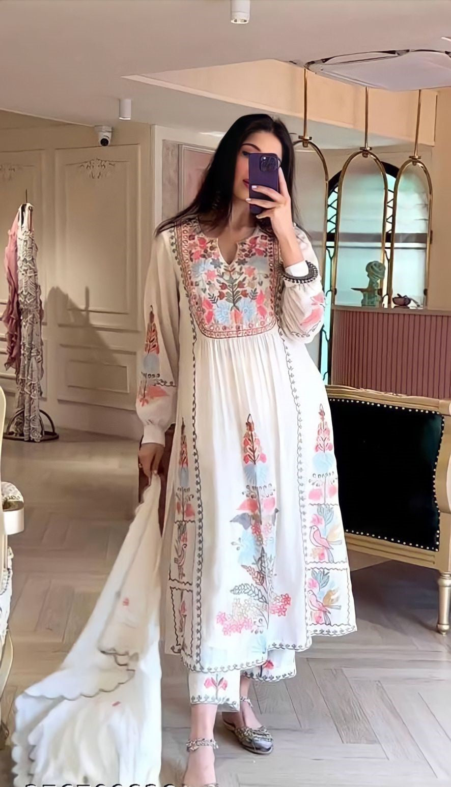 Quintessential White Beautiful Georgette Embroidary Suit Set