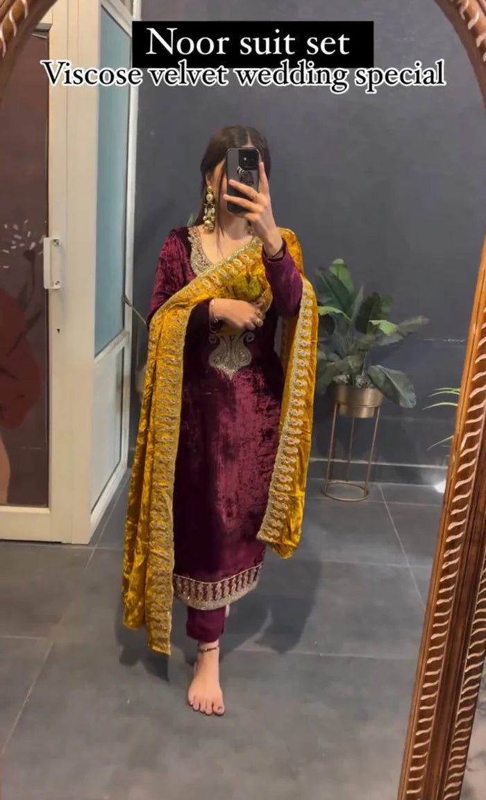 Most Trending Designer Partywear Velvet Suit Set