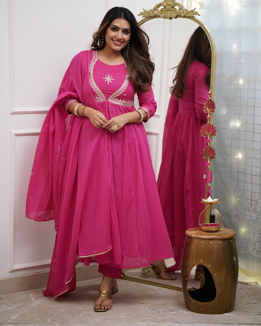 Most Attractive Pink Pure Muslin Cotton Embroidery Suit Set