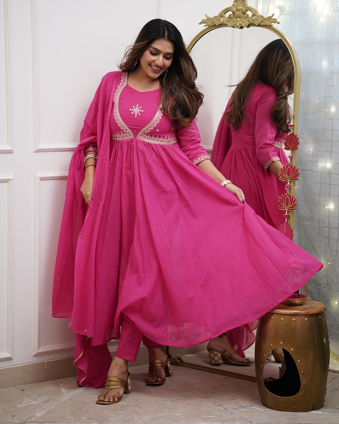 Most Attractive Pink Pure Muslin Cotton Embroidery Suit Set