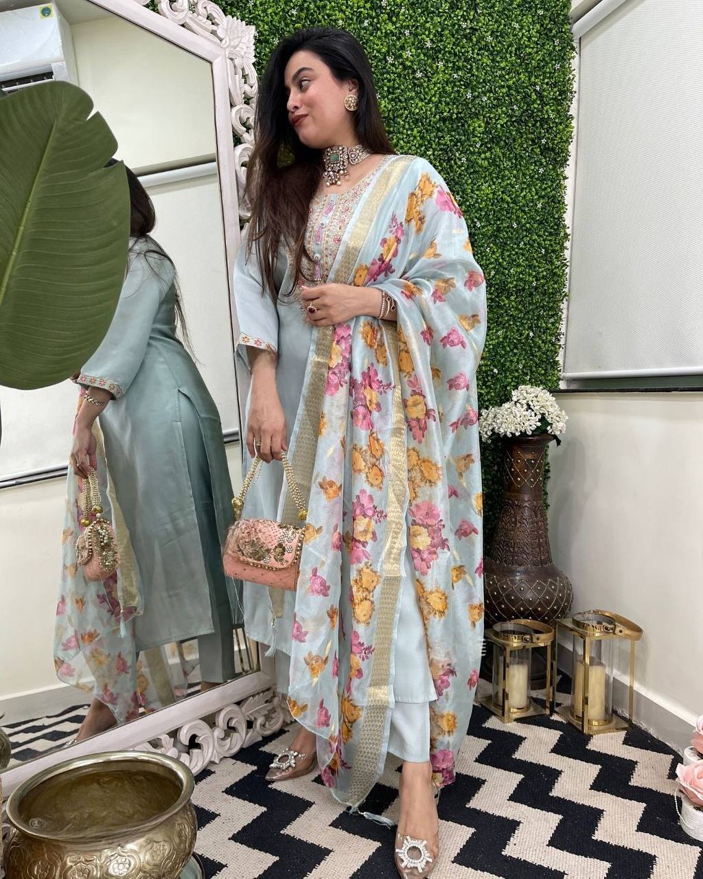 Beautiful Viscose Embroidery Suit Set