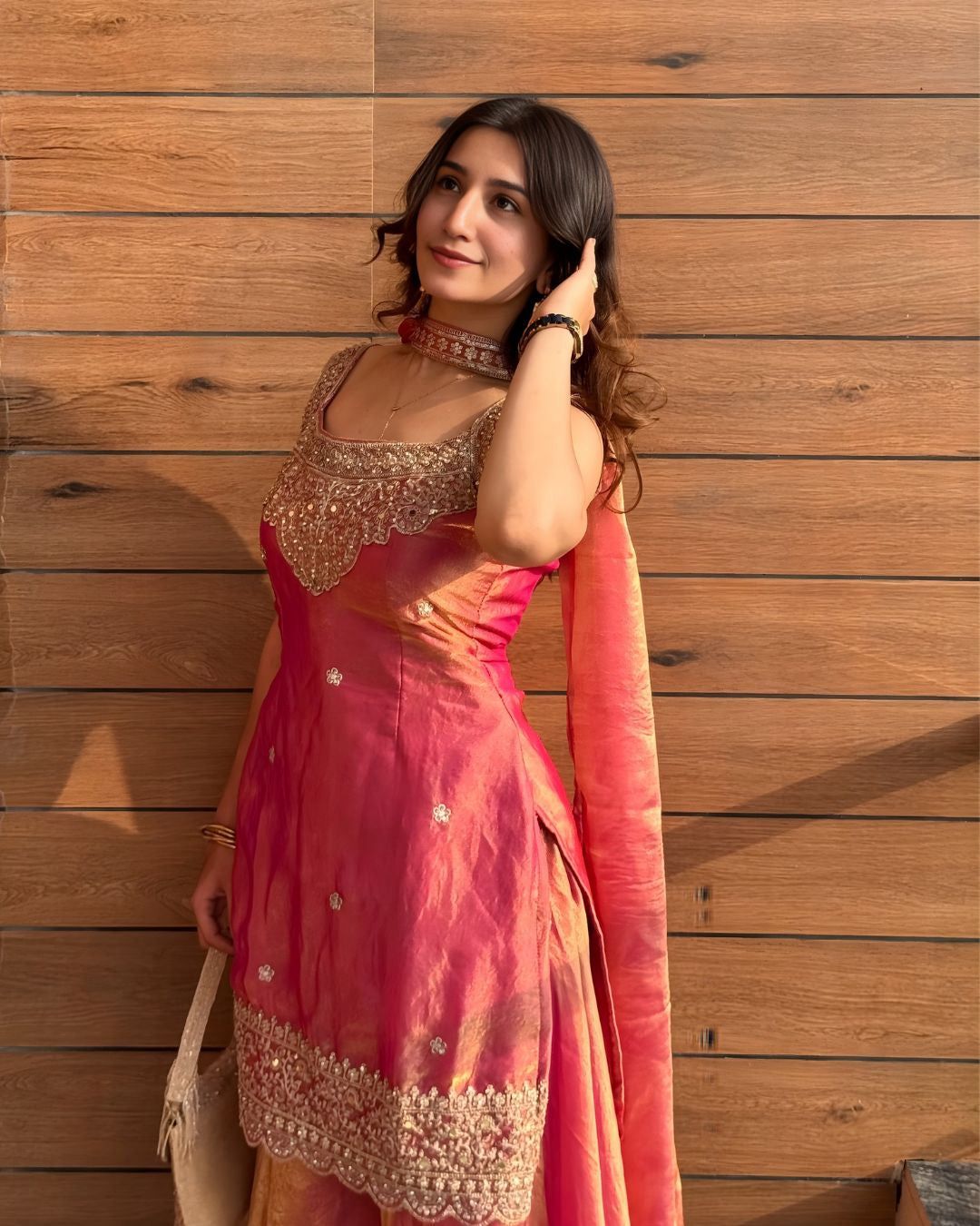 Rani Pink Heavy Embroidered Sleeveless Sharara Set