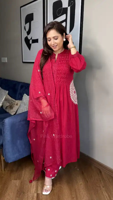 Very Graceful Pure Mul Cotton Embroidery Suit Set