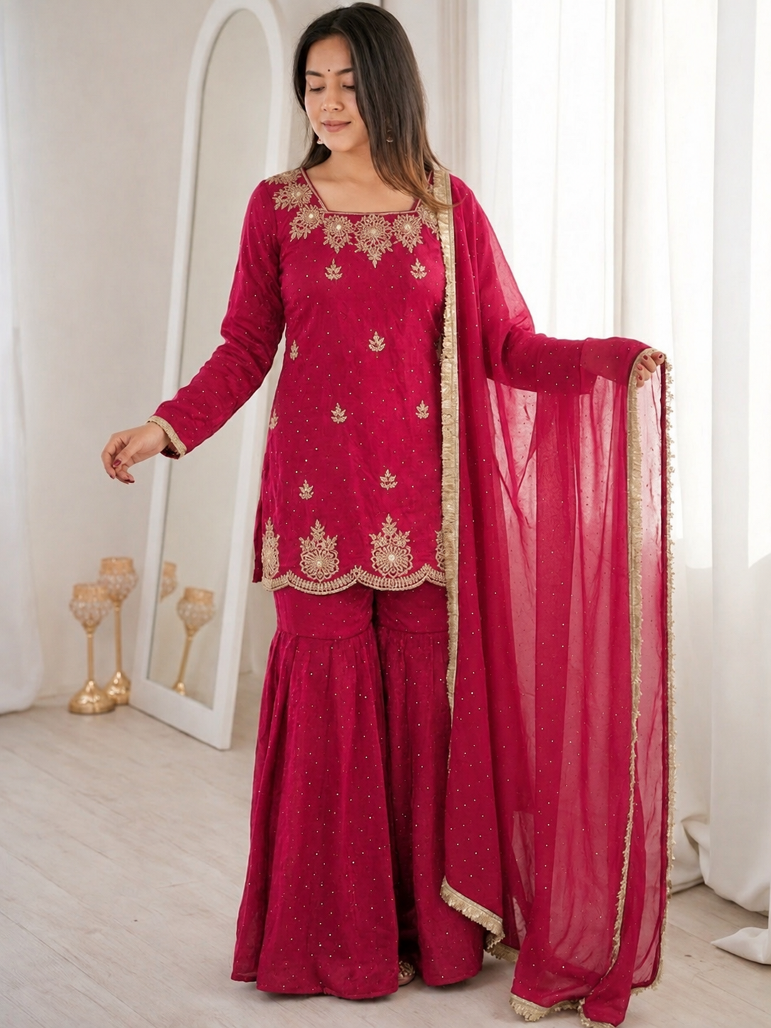 Risha Rani Pink Zari Embroidered Suit Set