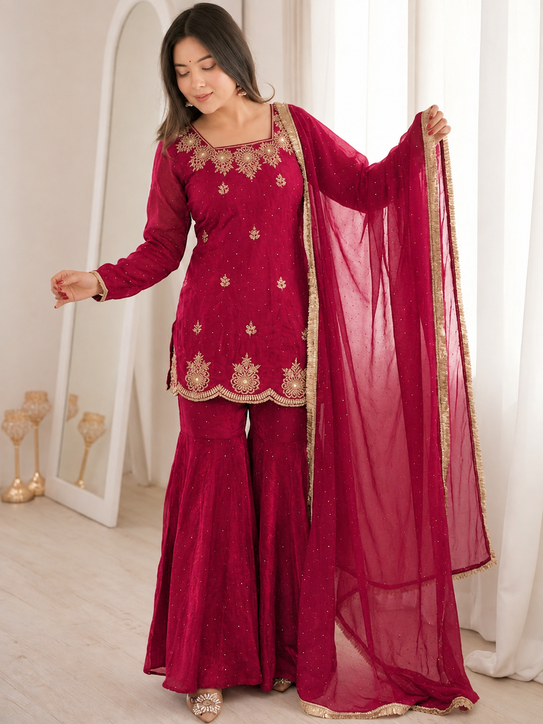 Risha Rani Pink Zari Embroidered Suit Set