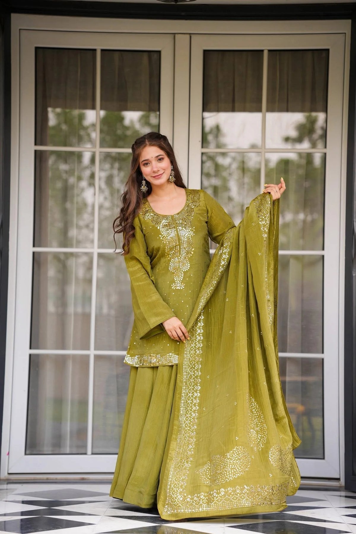 Charvi Mehendi Green Embroidered Suit Set