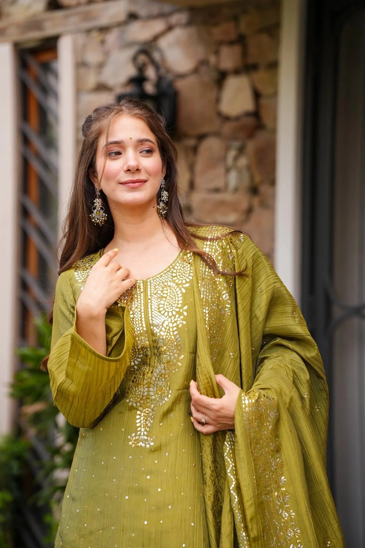 Charvi Mehendi Green Embroidered Suit Set