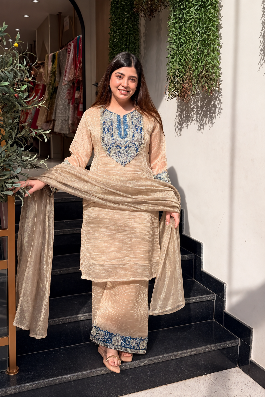 Swati Cream Tissue Silk Embroidered Suit Set