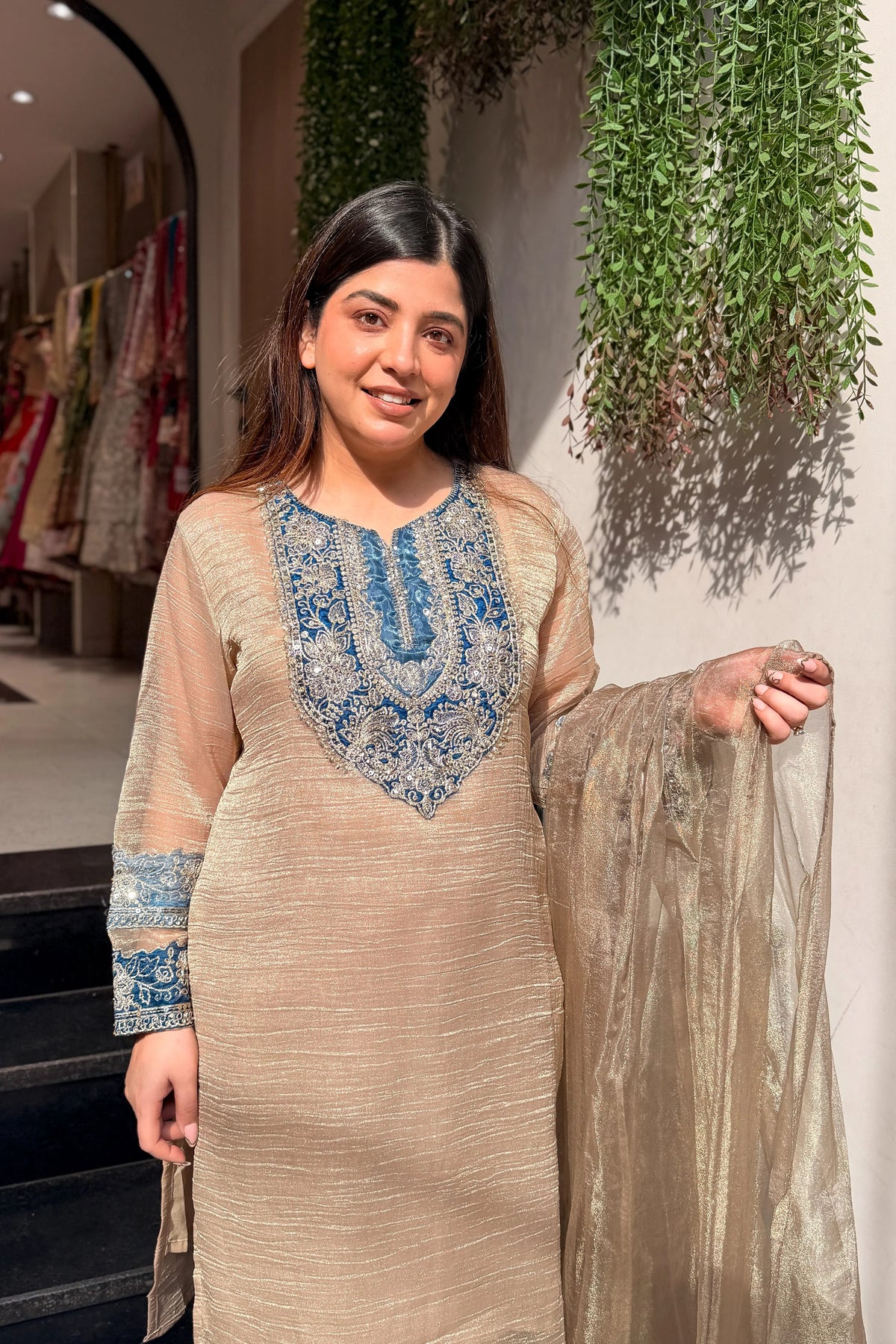 Swati Cream Tissue Silk Embroidered Suit Set