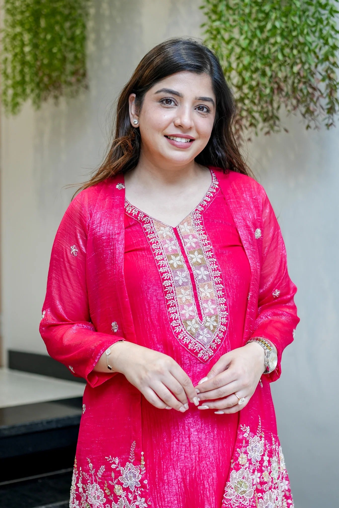 Premium Embroidered Chinon Silk Kurta Pant With Koti Set