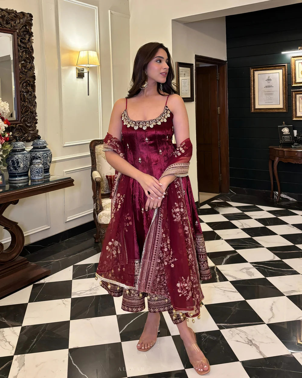 Trending Classic Maroon Anarkali Suit Set