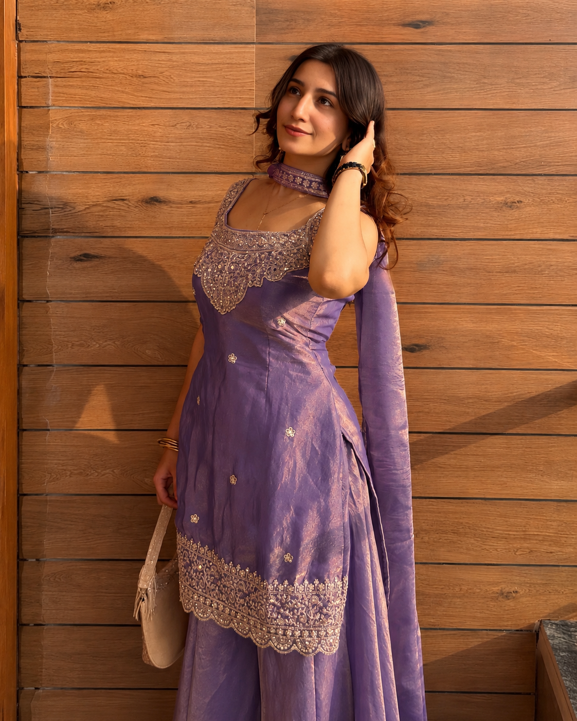 Deep Purple Heavy Embroidered Sleeveless Sharara Set