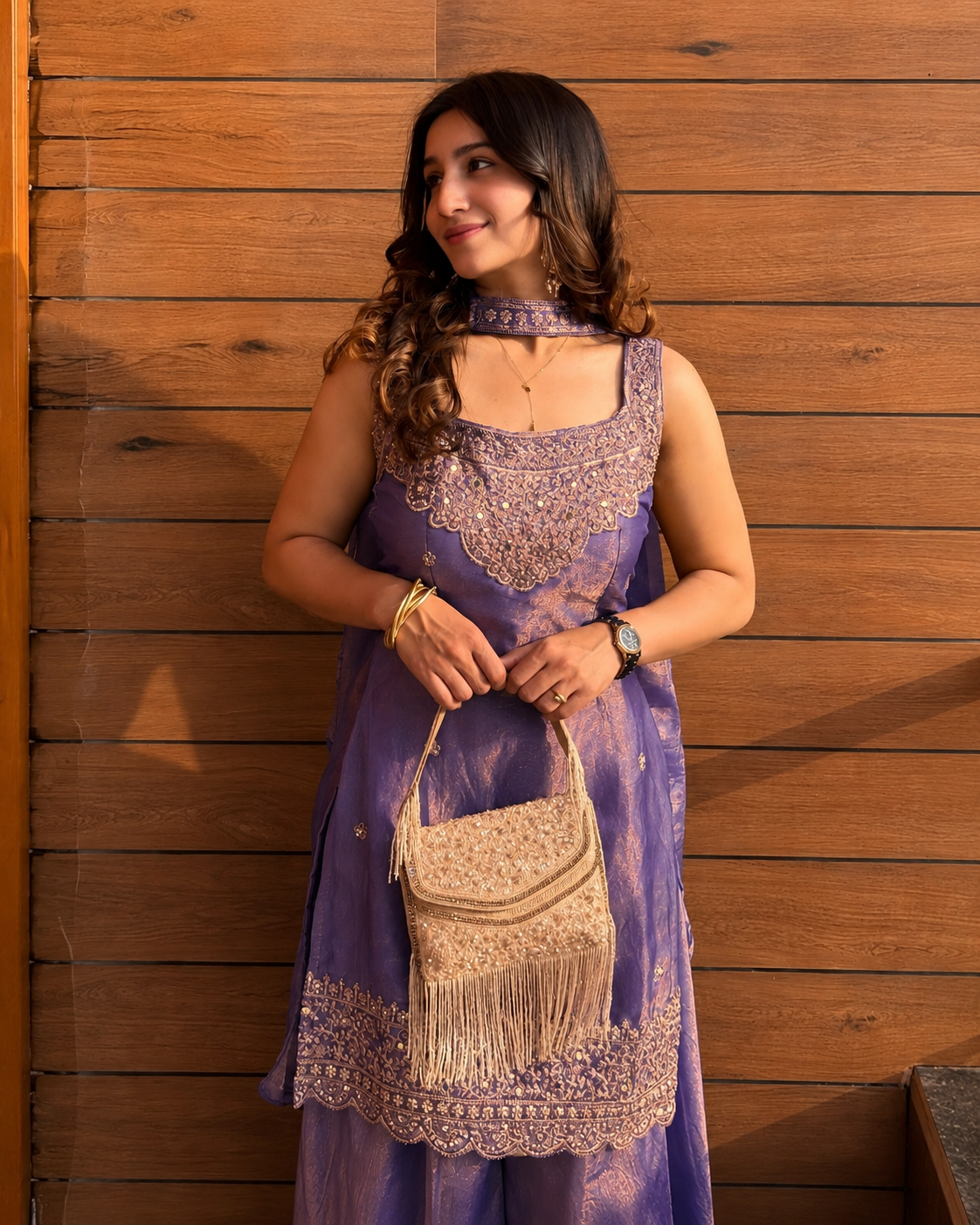 Deep Purple Heavy Embroidered Sleeveless Sharara Set