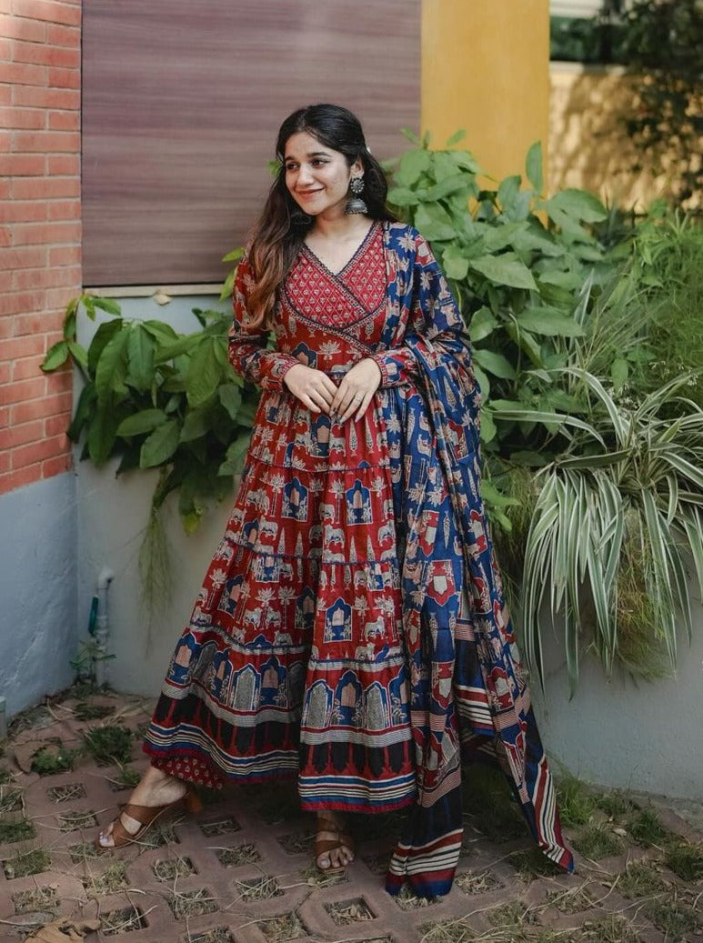 Opulent Red Premium Pure Cotton Block Print Suit Set
