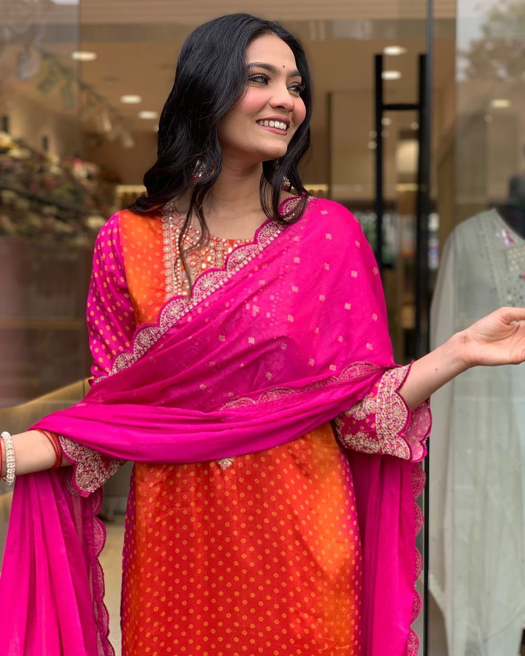 Mesmeric Orange Designer Chinon Suit Set With Heavy Dupatta
