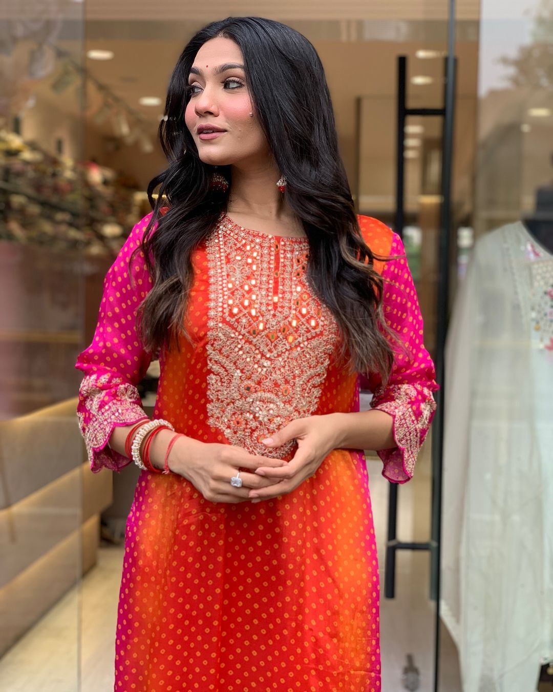 Mesmeric Orange Designer Chinon Suit Set With Heavy Dupatta