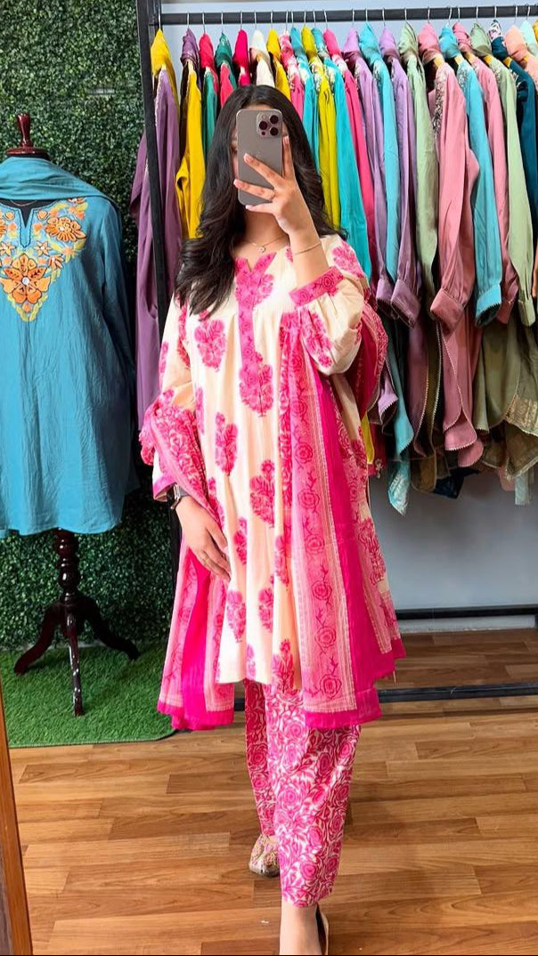 Most Beautiful Pure Cotton Katha Work Suit Set