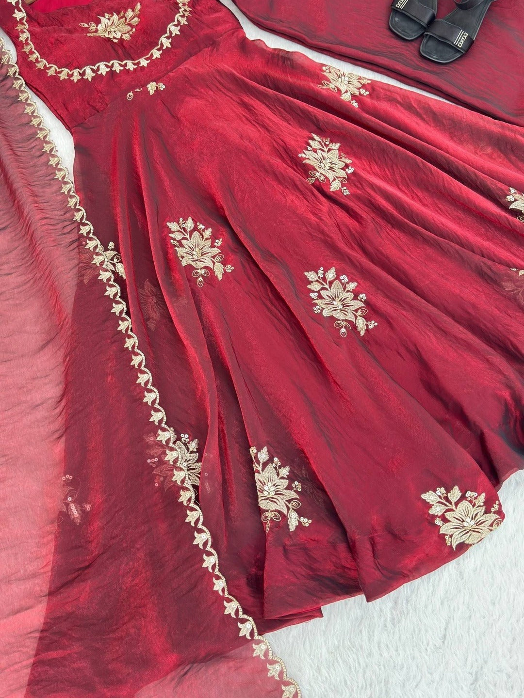 Ishani Cherry Heritage Occasion Embroidered Anarkali Suit Set