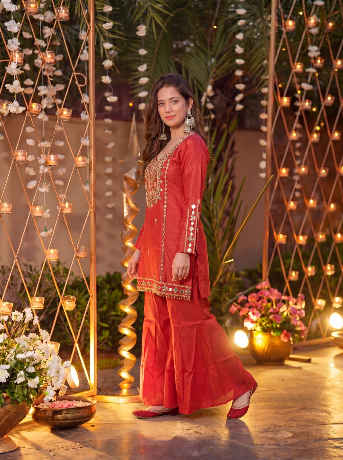 Maharani Rust Signature Mirror Embellished Plazo Set