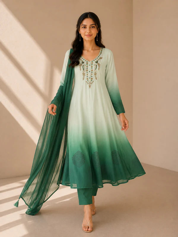 Mint Green Embroidered Anarkali Suit Set with Dupatta