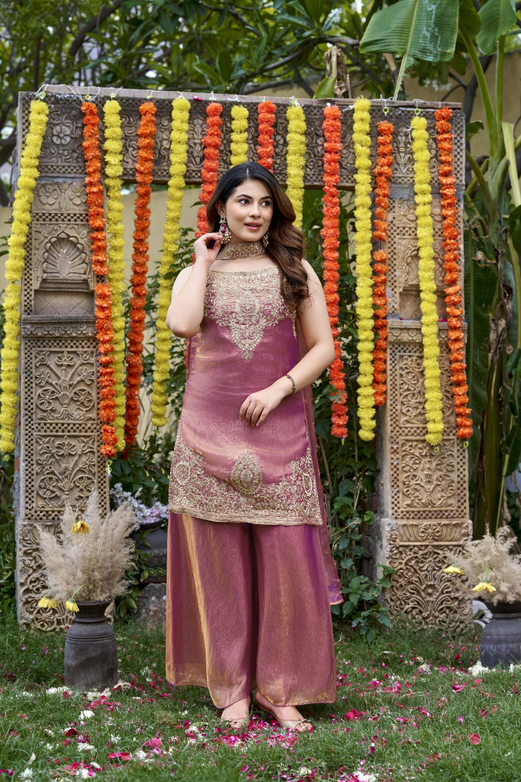 Mrinalini Lavender Embroidered Suit Set