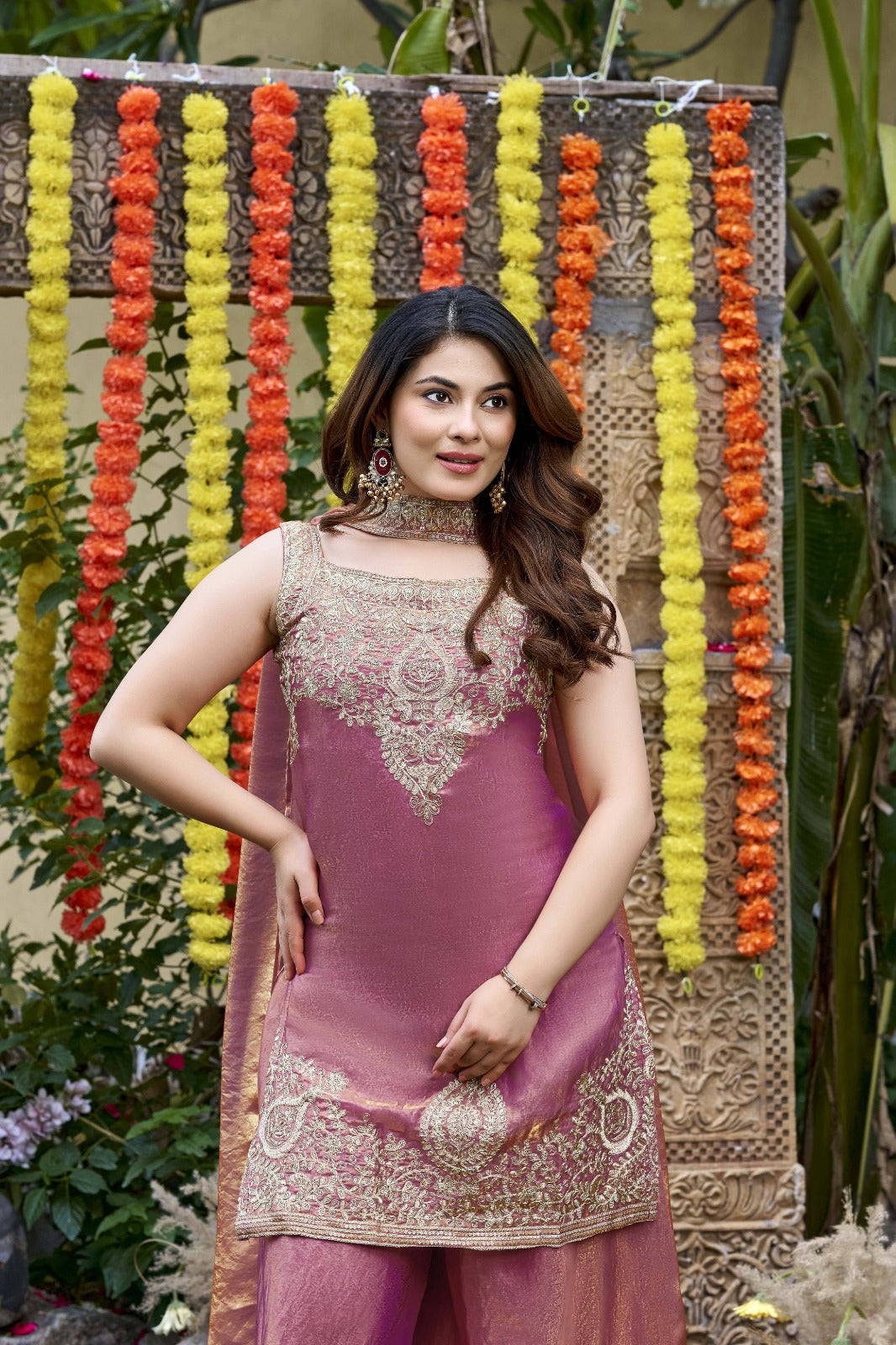 Mrinalini Lavender Embroidered Suit Set