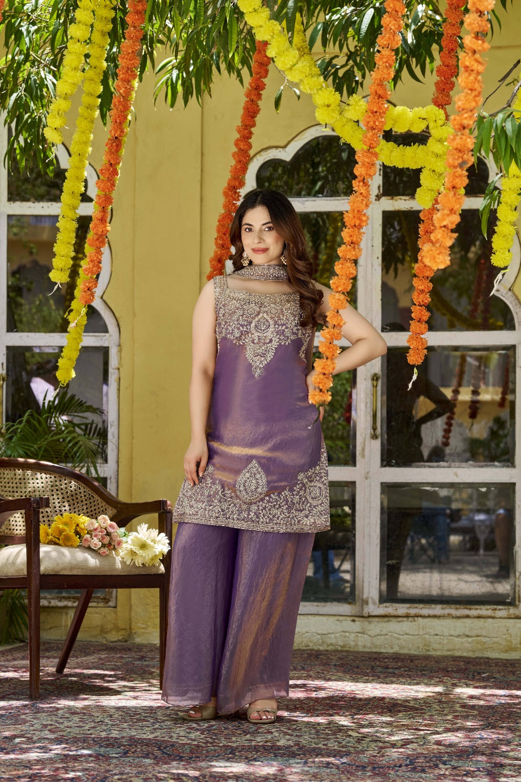 Mrinalini Lavender Embroidered Suit Set