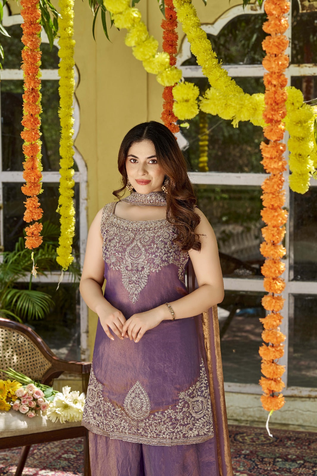 Mrinalini Lavender Embroidered Suit Set